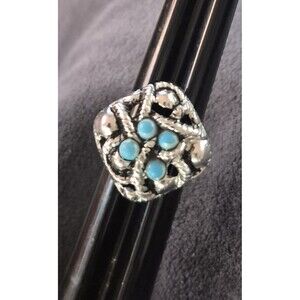 Avon Southwestern Faux Turquoise Ring  Silver Tone Sz 4.5
